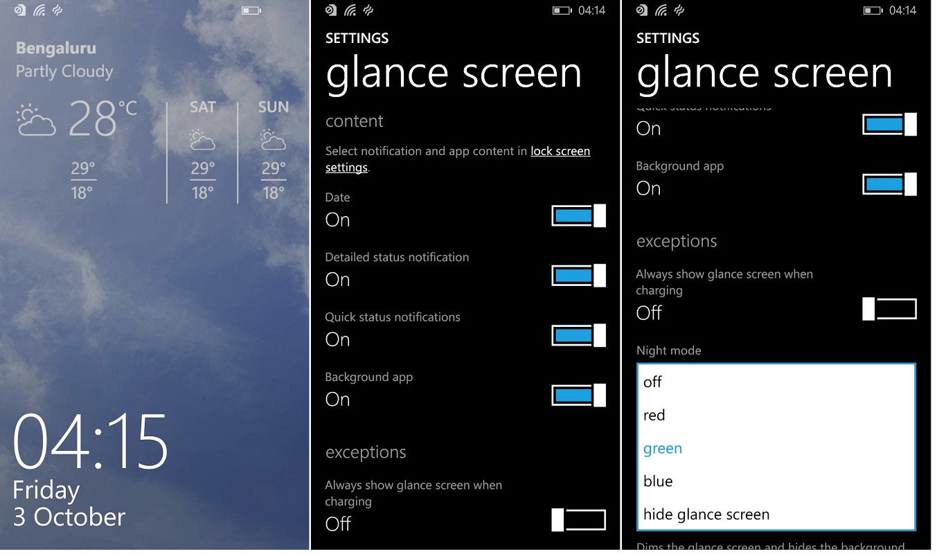 Glance screen