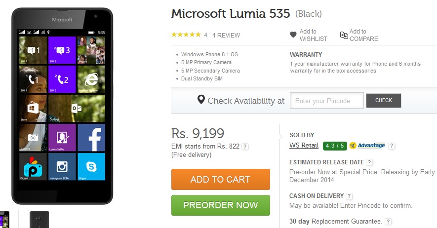 Lumia 535 pre-order