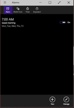Windows 10 alarm app