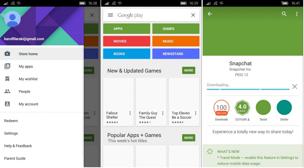 Google Play Windows 10 Mobile