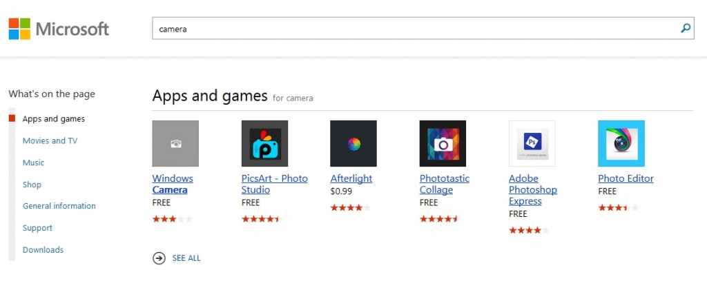 Windows store search