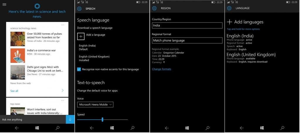 Cortana India Windows 10 Mobile