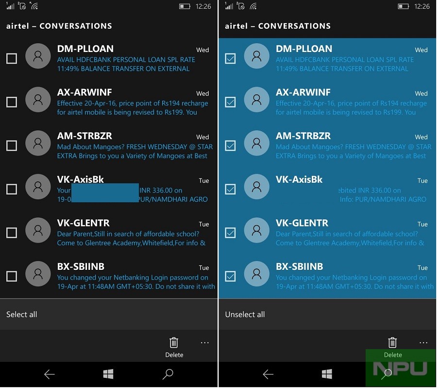 Build 14327 message select