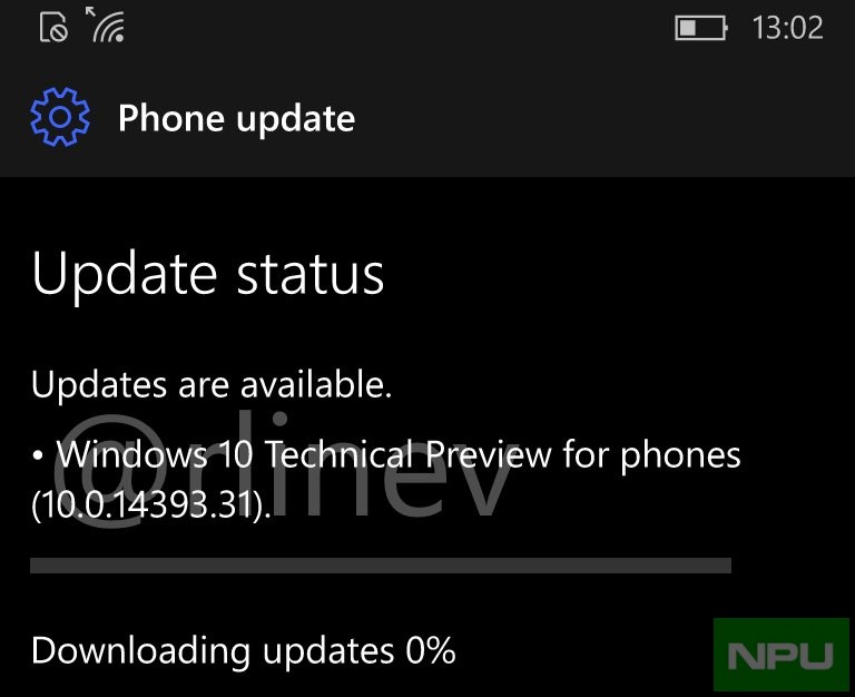 Windows 10 Mobile Anniversary update Build 14393.31